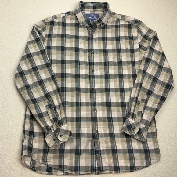 Brown + Blue Plaid Flannel Shirt Button Down Long Sleeve Vancl Camp Fall 175 96A - Picture 3 of 12